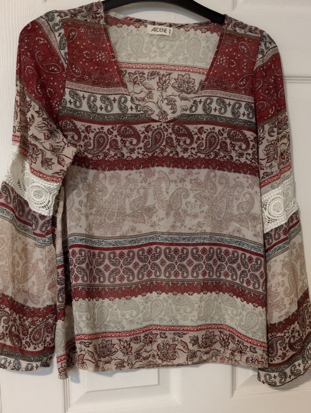 Ardene Red Paisley V-Neck Tunic with Lace Trim